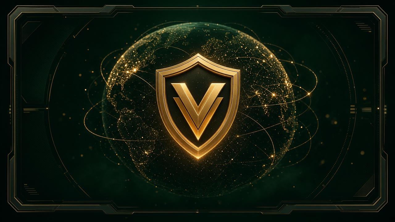 VistaView ecosystem globe — cinematic gold-frame hero